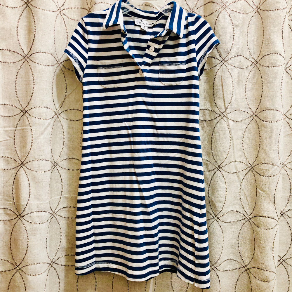 Busy Bees Girls 8 Nautical Striped Collard Dress.